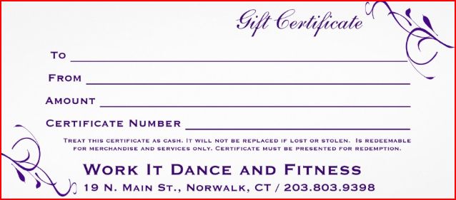Gift Certificate Work It Dance and Fitness